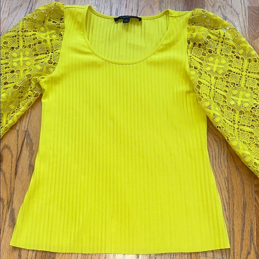 Marc New York Yellow Lace Puff-Sleeve Ribbed Top - Picture 5 of 8